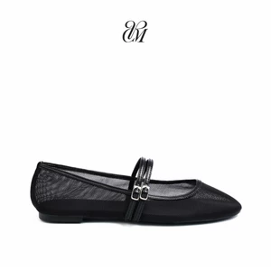 LƯỚI Flats Charisma-Màu Đen- Giày búp bê lưới quai ngang