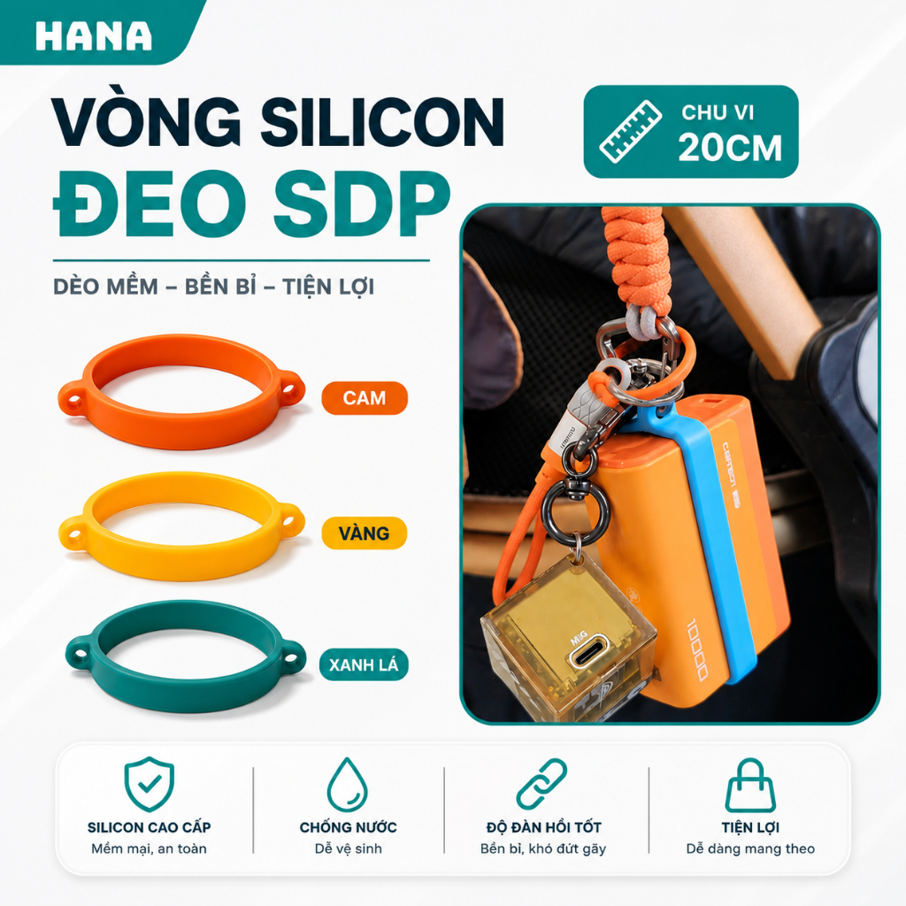Vòng Silicon đeo sạc dự phòng, chu vi 20cm co dãn, chống trượt, thích hợp đeo ngang SDP  - Size to