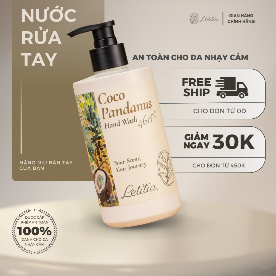 Nước Rửa Tay Coco Pandanus - Letitia 3 Tầng Hương Thơm Thanh mát, Thư Giãn, Sạch Khuẩn Size 460ml