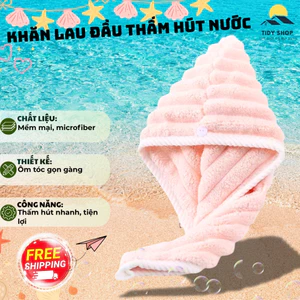 Set 2 Mũ Quấn Tóc Lông Dệt Sóng Thấm Hút Tốt, TIDY SHOP, Khăn Bông Ủ Tóc Nhanh Khô Sau Khi Gội