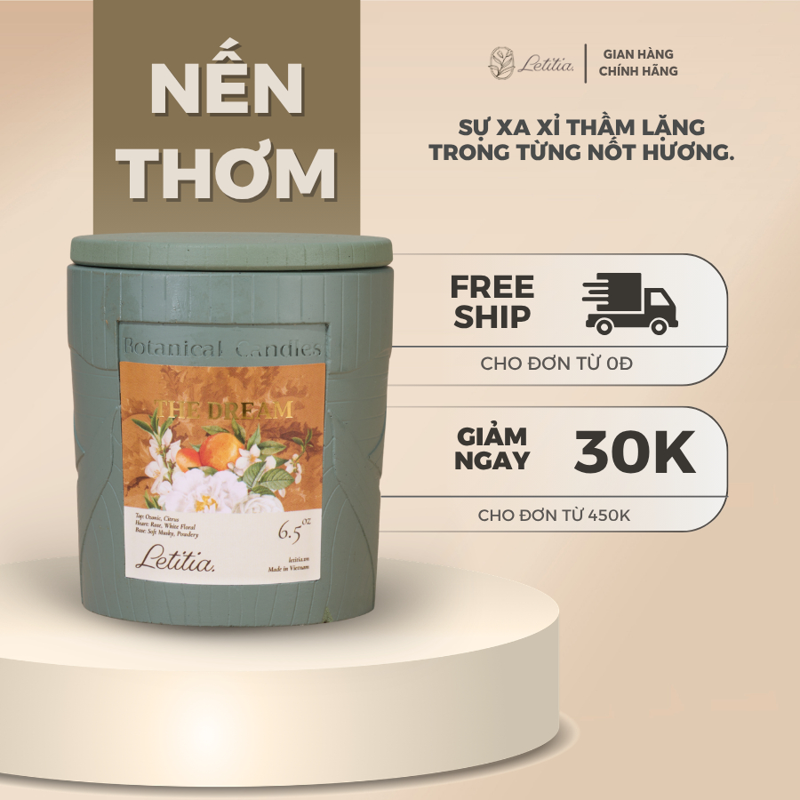 Nến Thơm Cao Cấp Letitia Hương The Dream Giúp Thư Giãn, Ngủ Ngon Size 185g