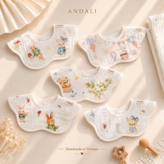 Yếm Cotton Cho Bé Họa Tiết Hoạt Hình Dễ Thương – Yếm Ăn Dặm Sơ Sinh Cổ Hoa / Cổ Vuông Mềm Mại Thấm Hút Tốt