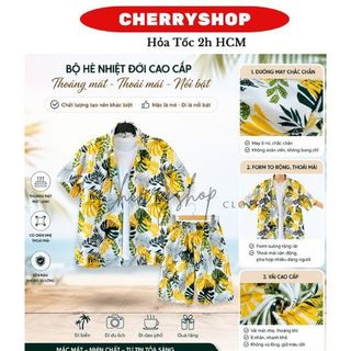 Áo sơ mi đi biển nam nữ vải kate thái mát mẻ họa tiết lá môn vàng xanh size 6kg đến hơn 100kg
