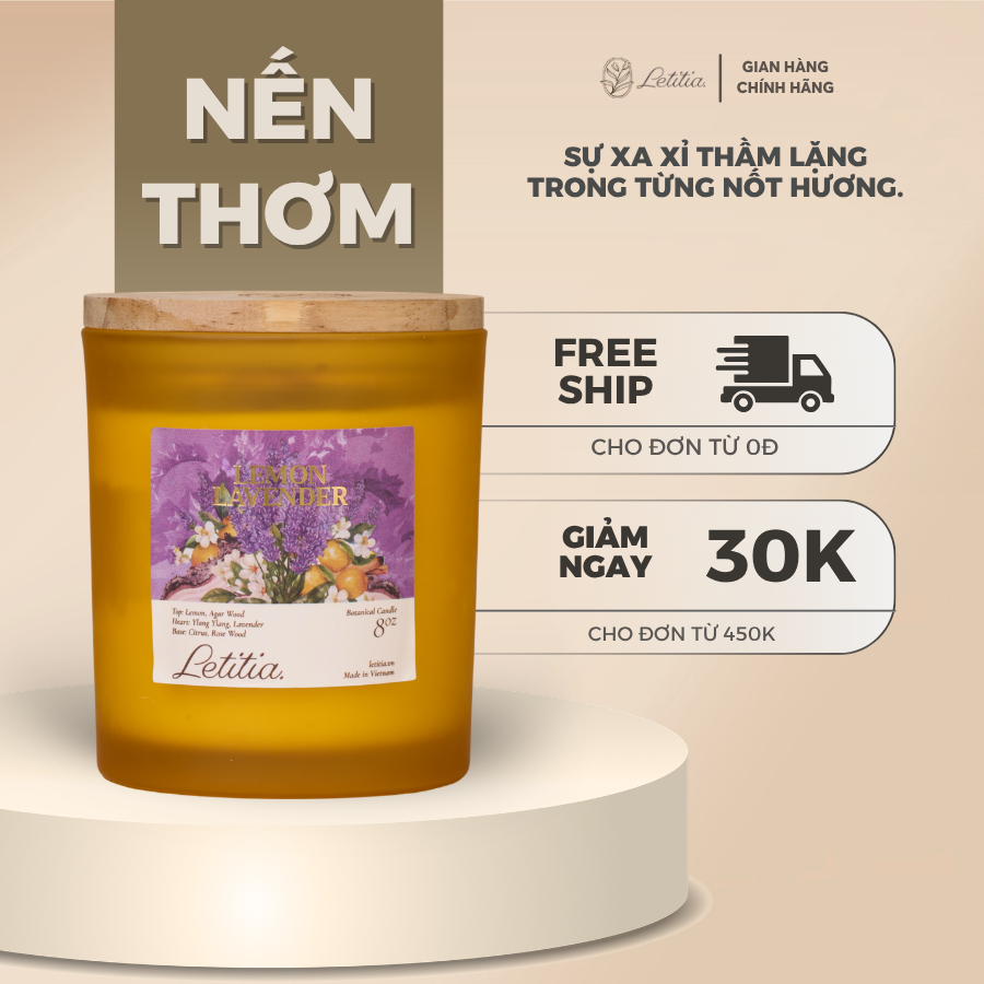 Nến Thơm Letitia Cao Cấp Hương Lavender hoa Oải Hương Giúp Thư Giãn, Dễ Chịu, Làm Quà Tặng