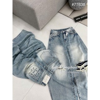 Quần Jean Suông Rách Gối Túi Chữ QCCC Cao Cấp