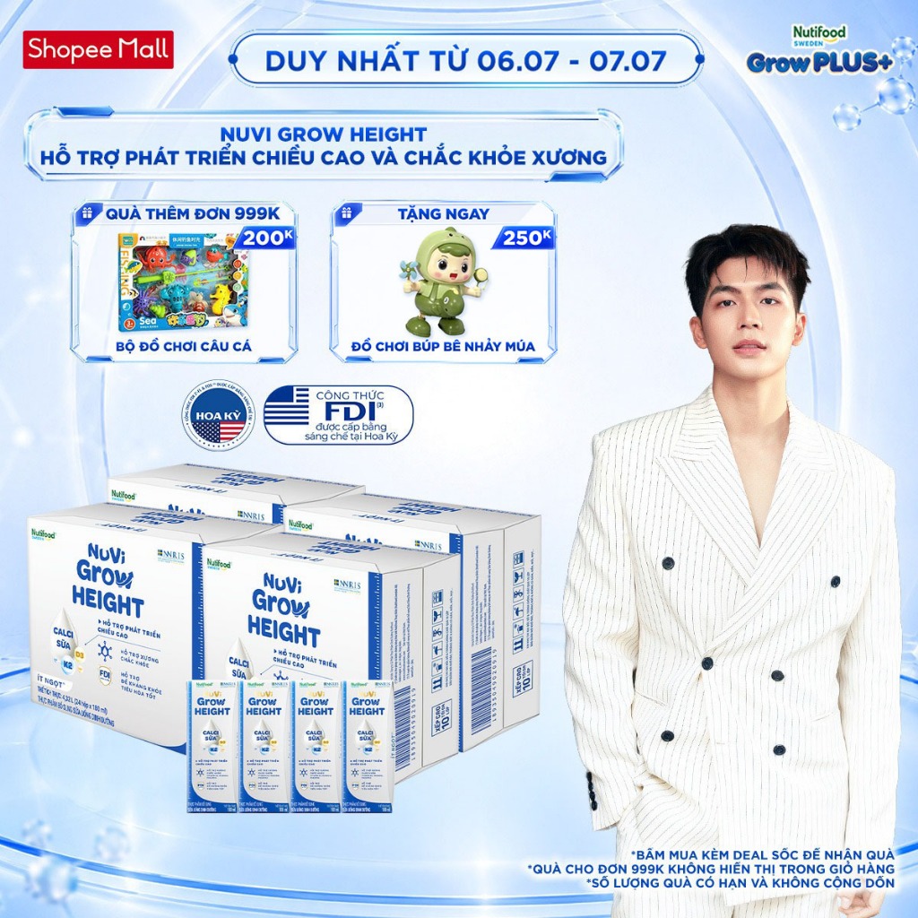 Combo 4 Thùng 24 hộp SBPS Nuvi Grow Height 1+ hỗ trợ phát triển chiều cao hộp 180ml