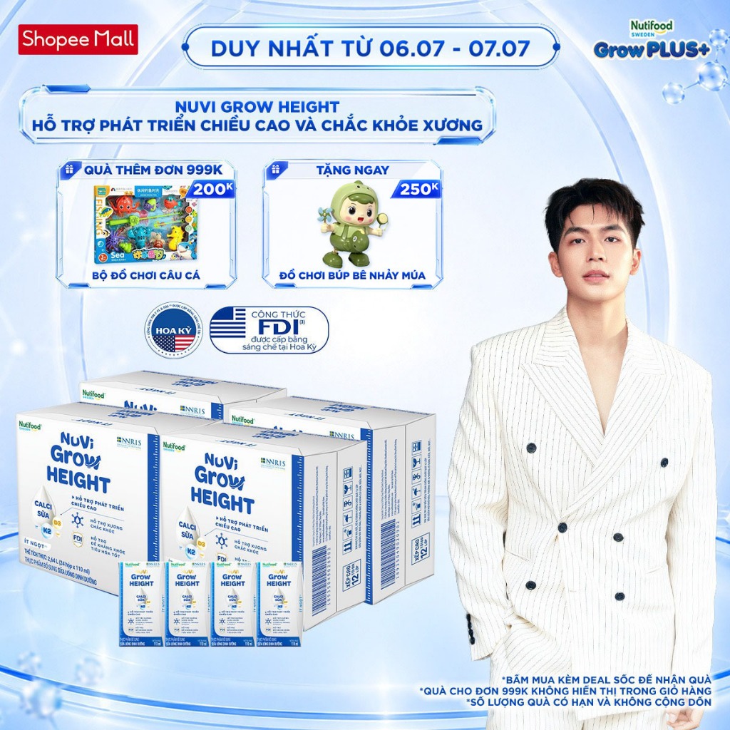 Combo 4 Thùng 24 hộp SBPS Nuvi Grow Height 1+ hỗ trợ phát triển chiều cao hộp 110ml