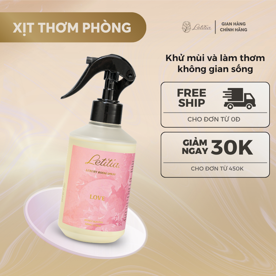Bình Tinh Dầu Xịt Thơm Phòng Cao Cấp Letitia Hương Love Giúp Thơm Phòng Và Quần Áo Size 320ml
