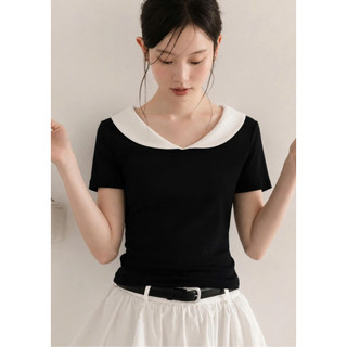 Áo Thun Nữ Cổ Sen Cách Điệu Ôm Body, Tay Ngắn Co Giãn Mềm Mịn, Phong Cách Thời Trang - TL004