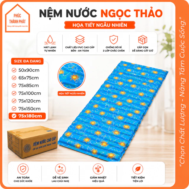 Đệm Nước Chống Loét Cho Người Già Bệnh Nhân Nệm Nằm Mát Ngọc Thảo Size Lớn 75x180 Tấm Lót Chống Thấm