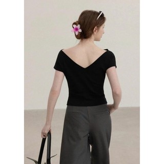 Áo Thun Nữ Trễ Vai Ôm Body, Cổ V Hở Lưng Quyến Rũ, Tay Ngắn Co Giãn Mềm Mịn Thời Trang - TL 003