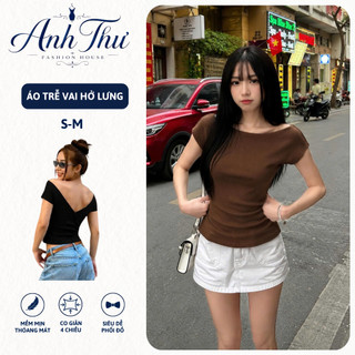 Áo Thun Nữ Trễ Vai Ôm Body, Cổ V Hở Lưng Quyến Rũ, Tay Ngắn Co Giãn Mềm Mịn Thời Trang - TL 003