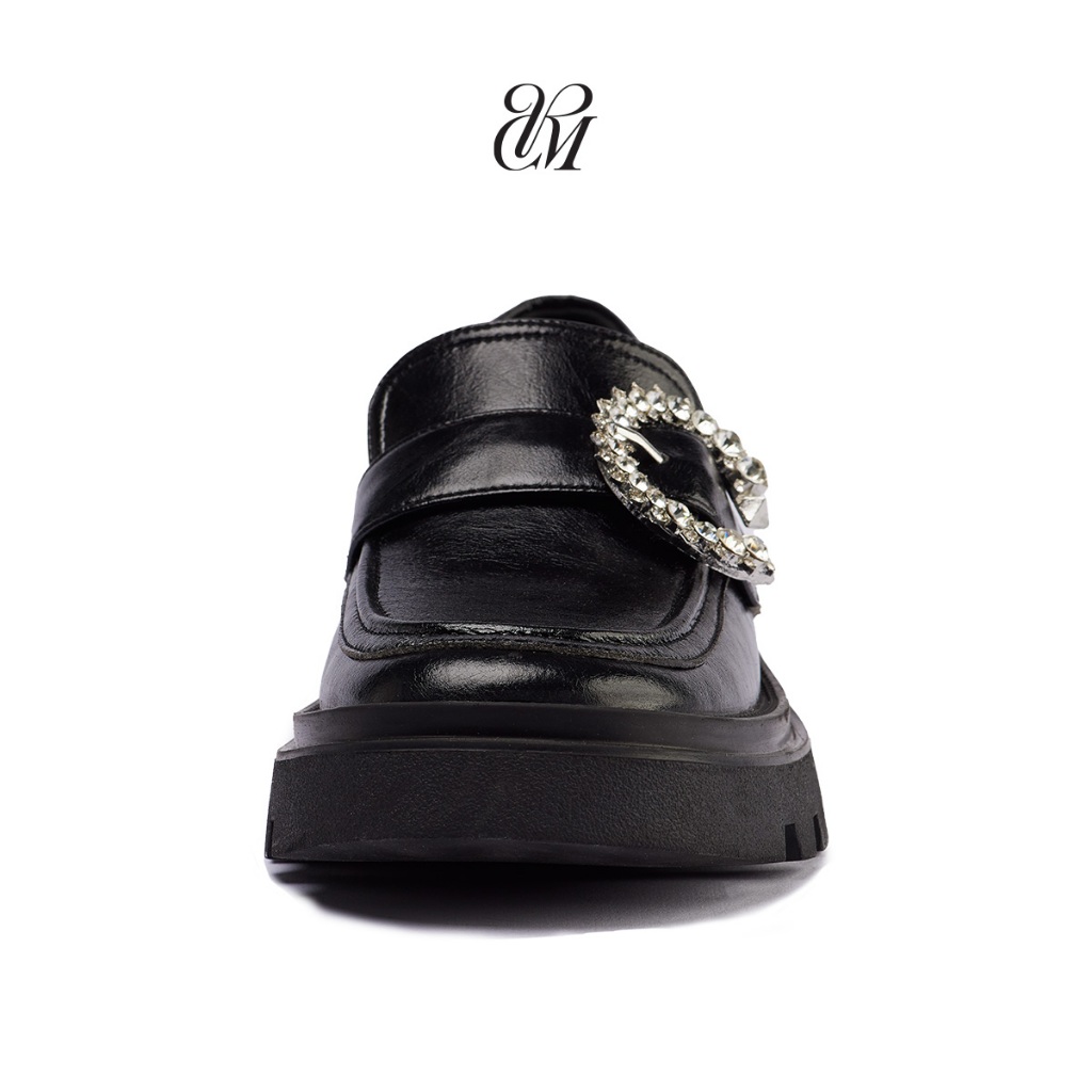 Giày Lười Nữ Charisma Loafer – Chống Trượt, Đế Cao Su 5cm, Da Microfiber Bền, Trang Trí Khoá Pha Lê