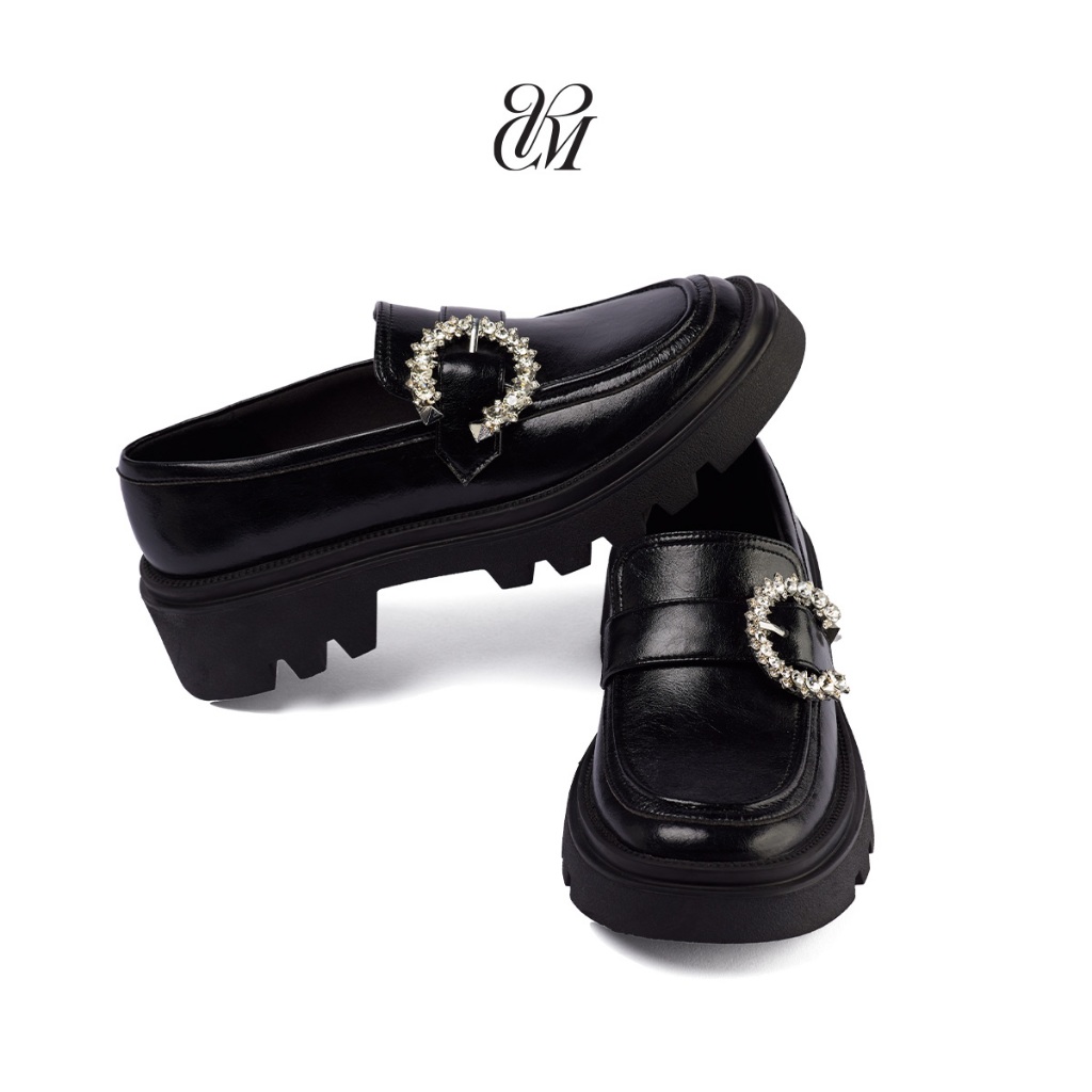 Giày Lười Nữ Charisma Loafer – Chống Trượt, Đế Cao Su 5cm, Da Microfiber Bền, Trang Trí Khoá Pha Lê