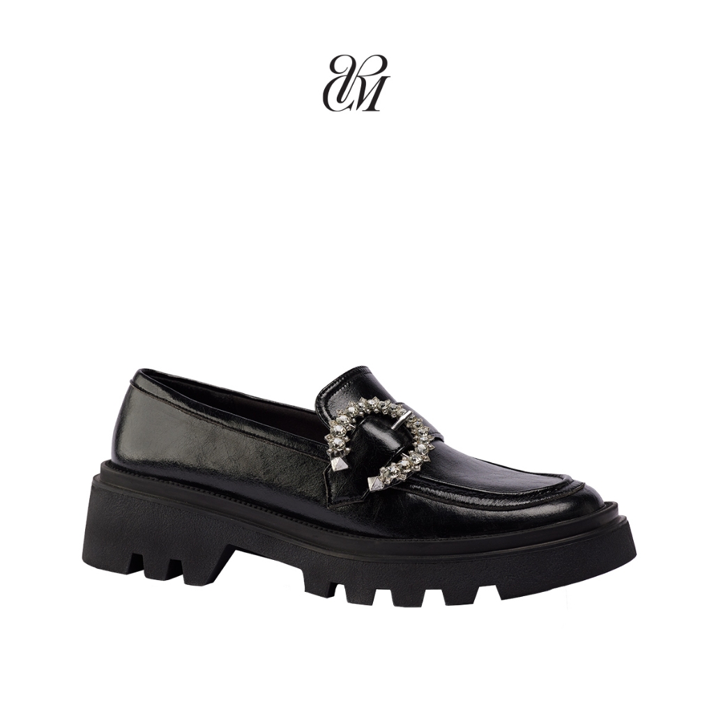 Giày Lười Nữ Charisma Loafer – Chống Trượt, Đế Cao Su 5cm, Da Microfiber Bền, Trang Trí Khoá Pha Lê