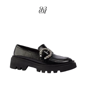 Giày Lười Nữ Charisma Loafer – Chống Trượt, Đế Cao Su 5cm, Da Microfiber Bền, Trang Trí Khoá Pha Lê
