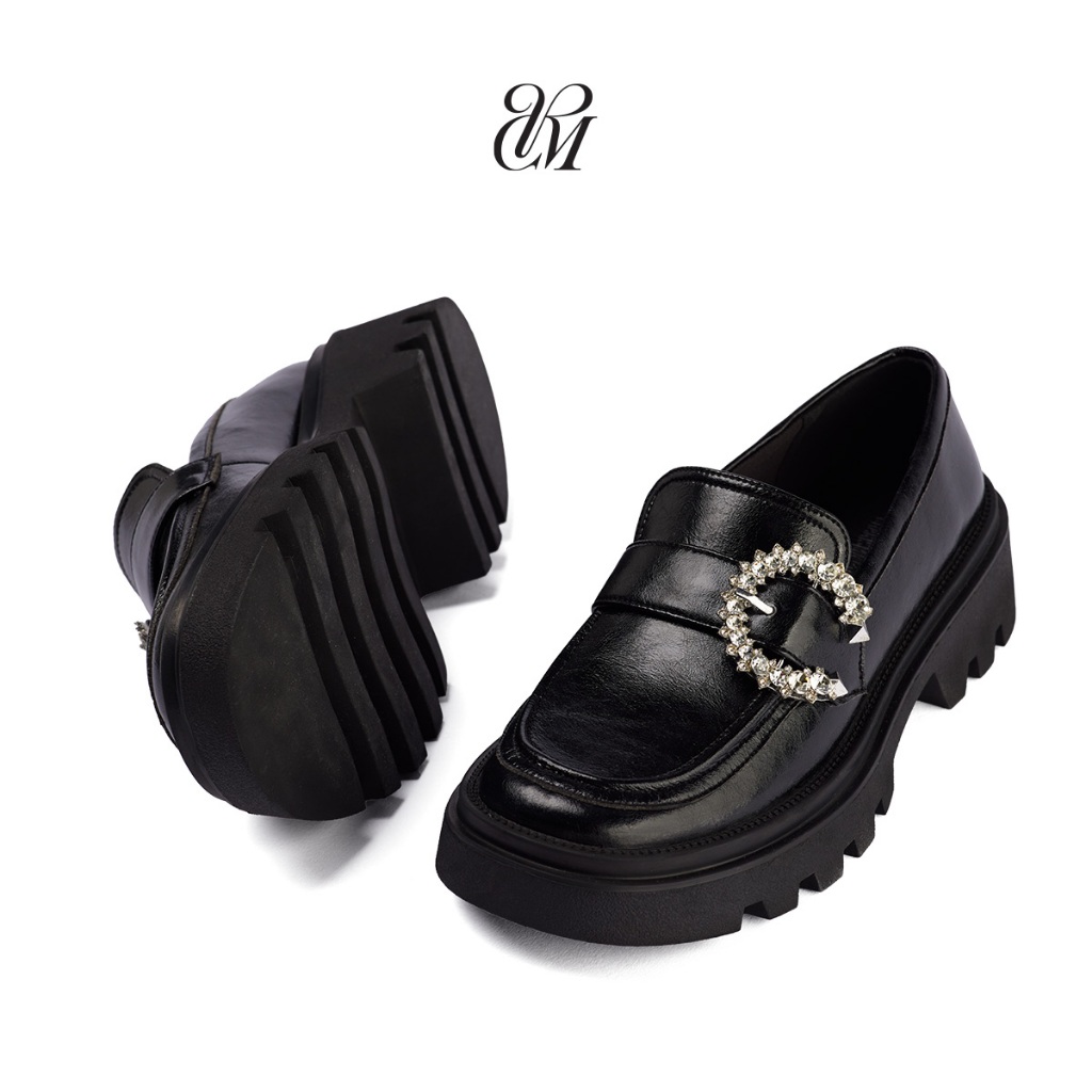 Giày Lười Nữ Charisma Loafer – Chống Trượt, Đế Cao Su 5cm, Da Microfiber Bền, Trang Trí Khoá Pha Lê