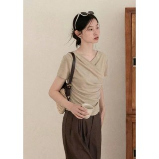 Áo Thun Nữ Cổ V Chéo Ôm Body, Xếp Ly Thời Trang Thanh Lịch, Tay Ngắn Co Giãn Mềm Mịn - TL 002