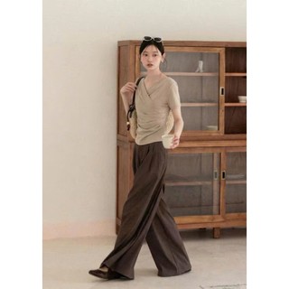 Áo Thun Nữ Cổ V Chéo Ôm Body, Xếp Ly Thời Trang Thanh Lịch, Tay Ngắn Co Giãn Mềm Mịn - TL 002