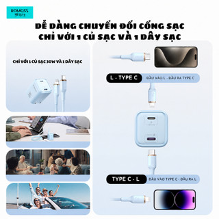 Bản Đặc Biệt - Củ Sạc Nhanh 30W ROMOSS GAN AC30SA - 2 Cổng Ra  1C + 1L . Dùng cho IP và các dòng máy Androi