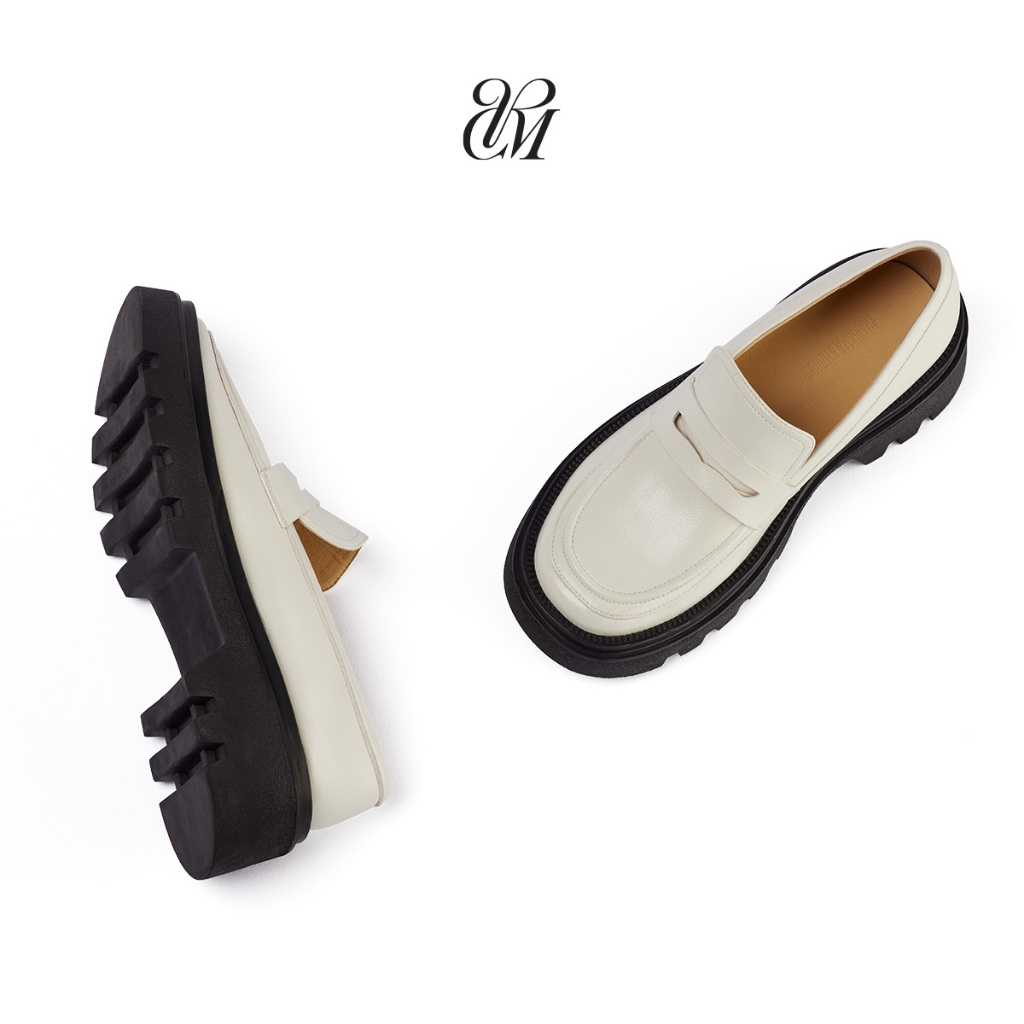 Giày Penny Loafer Nữ Charisma White – Da Microfiber, Đế Cao Su Nguyên Khối 5cm, Màu Trắng Thanh Lịch
