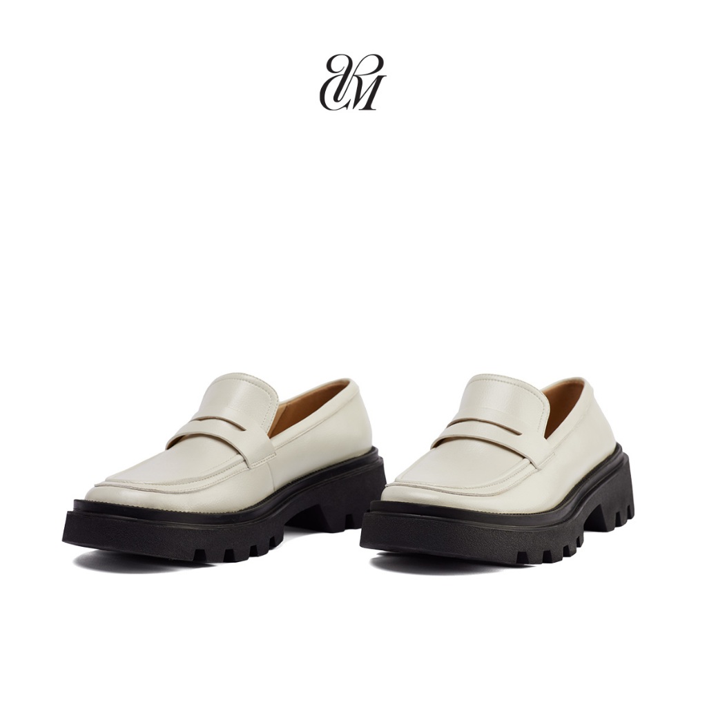 Giày Penny Loafer Nữ Charisma White – Da Microfiber, Đế Cao Su Nguyên Khối 5cm, Màu Trắng Thanh Lịch