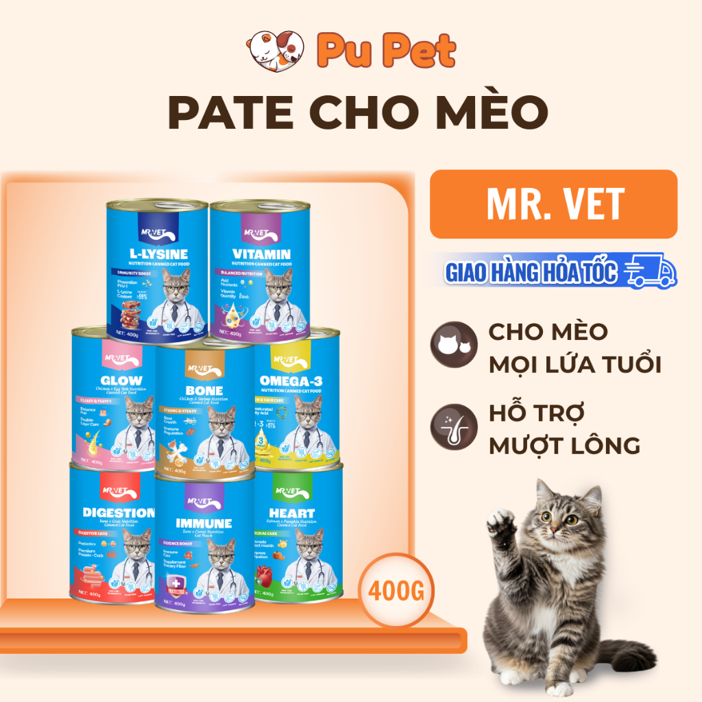 Pate MR VET Dạng Lon 400g Thức Ăn Ướt Cho Mèo Bổ Sung Dinh Dưỡng Toàn Diện Cho Mèo Mọi Lứa Tuổi
