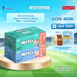 Sữa tươi tiệt trùng Moozi ít đường/có đường 180ml - Thơm ngon dễ uống, Bé thích mê
