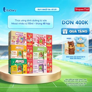 Thức uống dinh dưỡng Moozi nhiều hương Kẹo Nho/Socola Lúa Mạch/Dưa Lưới/Cam Đào/Dâu/Ổi Chanh Dây - 110ml