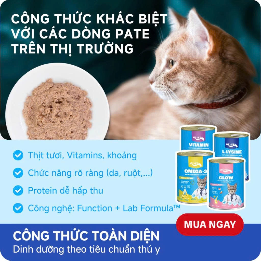 Pate MR VET Dạng Lon 400g Thức Ăn Ướt Cho Mèo Bổ Sung Dinh Dưỡng Toàn Diện Cho Mèo Mọi Lứa Tuổi