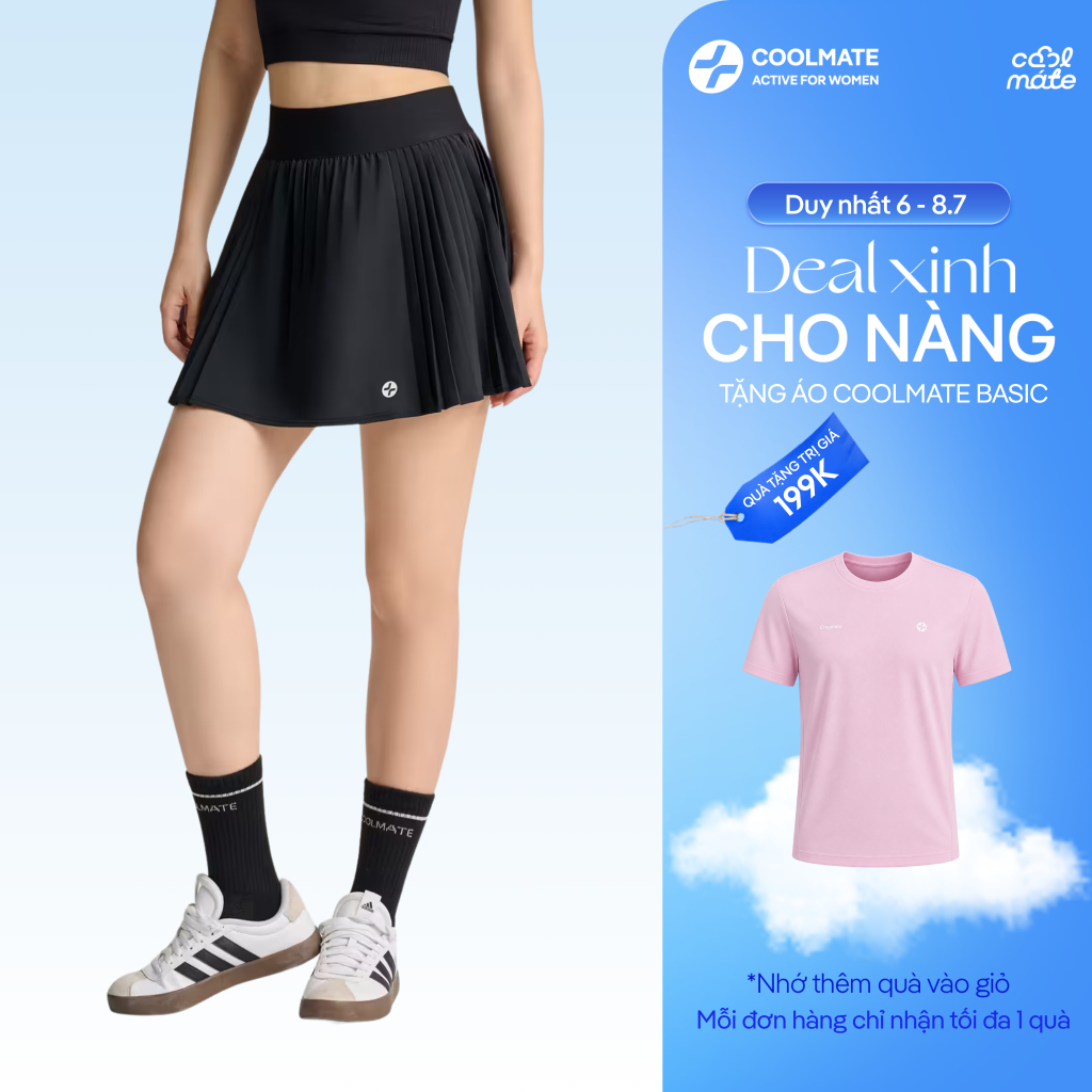 [MUA VÁY TẶNG ÁO] Chân Váy thể thao Nữ Xếp Ly 2 bên Có lót trong High Waist Pickleball Essentials - Coolmate Women