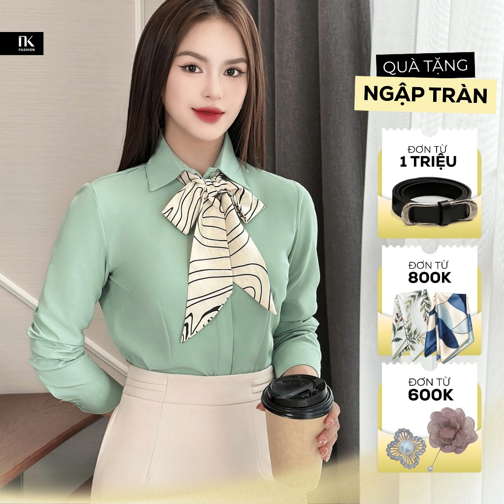 Áo Sơ Mi Nữ Công Sở Cao Cấp Dài Tay NK FASHION, Thiết Kế Đơn Sắc Tối Giản Thanh Lịch NKSM2010011