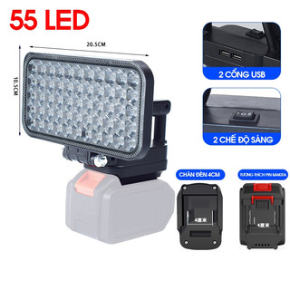 Đèn LED Siêu Sáng 35-55 Bóng, Sử Dụng Pin Makita Với 2 Chế Độ Đèn Có Cổng Sạc USB Hot Nhất 2026