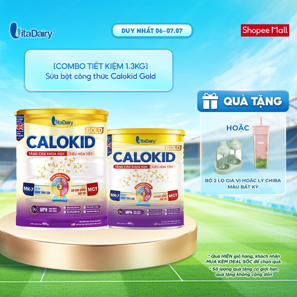 [COMBO TIẾT KIỆM 1.3KG] Sữa bột Calokid Gold giúp bé bổ sung dinh dưỡng, hỗ trợ tăng cân hiệu quả (900g+400g)