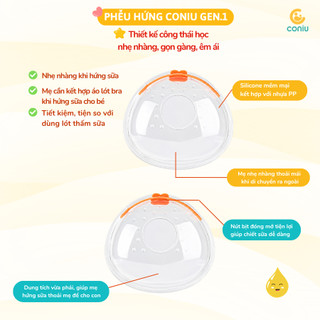 Phễu Hứng Sữa Silicone Coniu Có Nút Đậy Chống Tràn, Sử Dụng Khi Nằm, Không Cần Dùng Áo Ngực( Hộp 2 Chiếc)