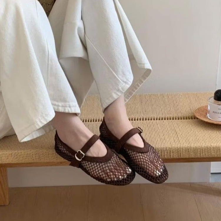 [🏷Brand MIJILI - form 1.5 ] Giày bệt lưới viền da lộn đính đá đế cao su cực mềm bẻ cong fullbox