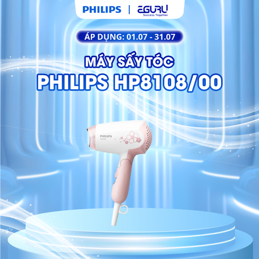 Máy Sấy Tóc Philips HP8108/00 1000W Nhỏ Gọn Chính Hãng Bảo Hành 24 Tháng (77 x 114 x 220 mm)
