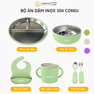 Bộ Ăn Dặm Inox 304  Cho Bé, Combo Bát, Khay, Yếm, Thìa, Cốc An Toàn, Tiện Lợi, Bền Đẹp