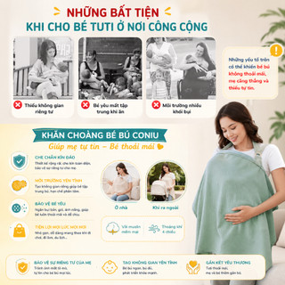 Khăn Choàng Cho Bé Bú Coniu Cao Cấp Chất Liệu Vải Muslin Có Độ Bền Cao, Mềm Mại, Thoáng Khí, Kích Thước Rộng Rãi