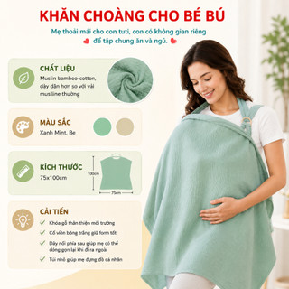 Khăn Choàng Cho Bé Bú Coniu Cao Cấp Chất Liệu Vải Muslin Có Độ Bền Cao, Mềm Mại, Thoáng Khí, Kích Thước Rộng Rãi