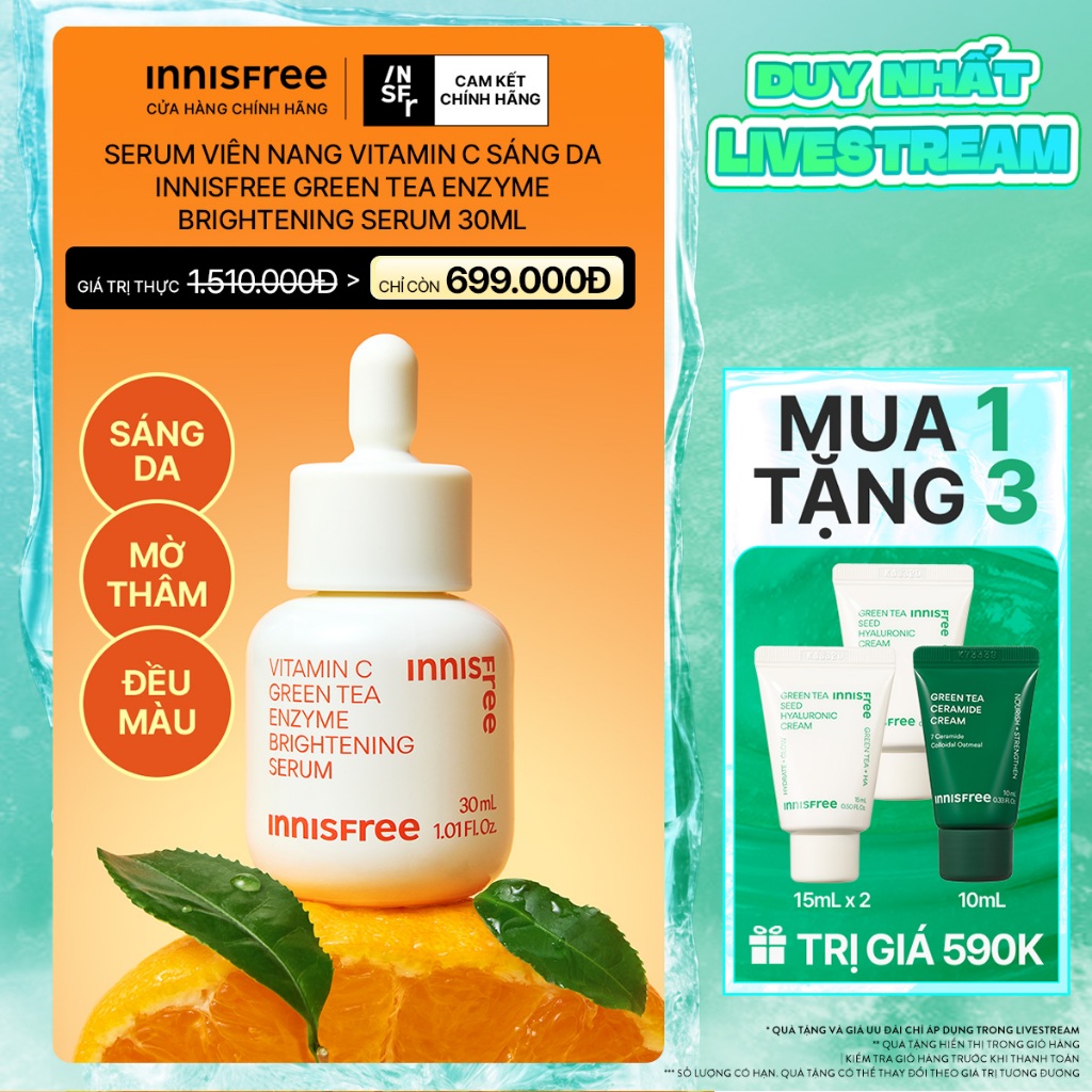 INNISFREE x KOL serum Vitamin C sáng da, mờ thâm mụn INNISFREE Green Tea Enzyme Brightening Serum 30ml
