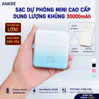 Pin Sạc Dự Phòng ANKRE 30000mAh Sạc Nhanh 22.5W, Tích Hợp 4 Dây Type-C Lightning Micro USB, Màn Hình LED, Cho iPhone And