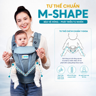 Địu Trợ lực Em Bé Coniu Omini Deluxe Mesh Siêu Dày Dặn Chuẩn Y Khoa, Có Đệm Đỡ Cổ, Che Nắng Cho Bé