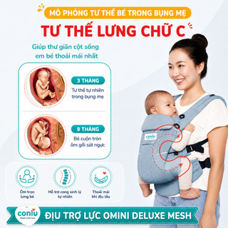 Địu Trợ lực Em Bé Coniu Omini Deluxe Mesh - Thoáng Mát, An Toàn, Chuẩn Y Khoa, Có Đệm Đỡ Cổ, Che Nắng