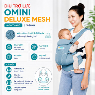 Địu Trợ lực Em Bé Coniu Omini Deluxe Mesh - Thoáng Mát, An Toàn, Chuẩn Y Khoa, Có Đệm Đỡ Cổ, Che Nắng