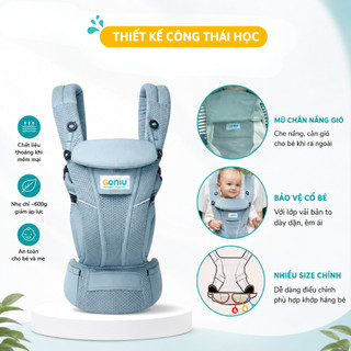 Địu Trợ lực Em Bé Coniu Omini Deluxe Mesh - Thoáng Mát, An Toàn, Chuẩn Y Khoa, Có Đệm Đỡ Cổ, Che Nắng