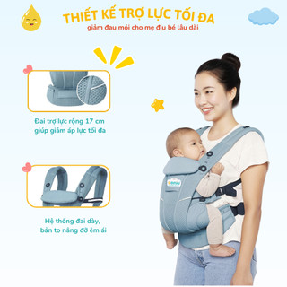 Địu Trợ lực Em Bé Coniu Omini Deluxe Mesh Siêu Dày Dặn Chuẩn Y Khoa, Có Đệm Đỡ Cổ, Che Nắng Cho Bé