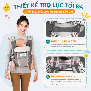 Địu Trợ Lực Em Bé Coniu Omini Smart  - Thoáng Mát, An Toàn, Chuẩn Y Khoa, Có Đệm Đỡ Cổ, Che Nắng
