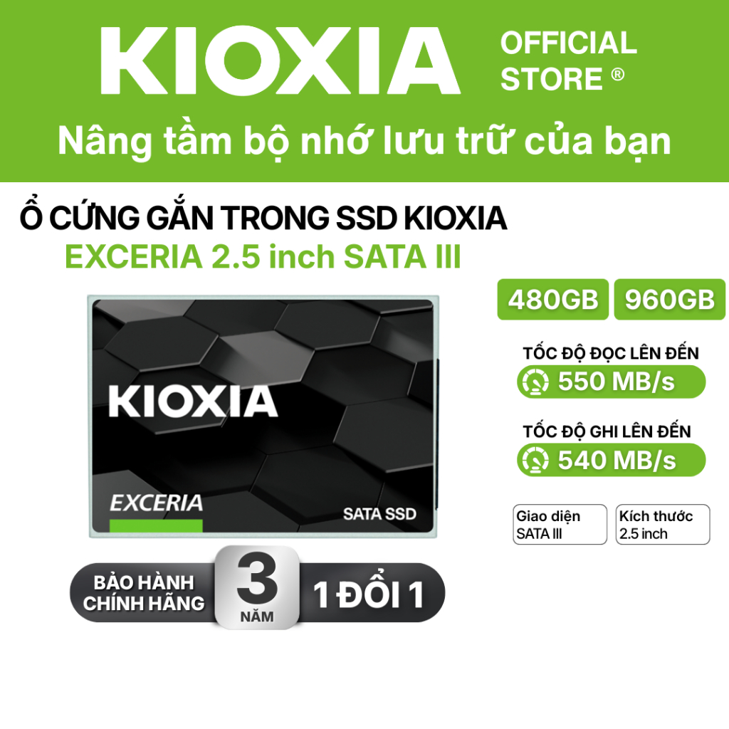 Ổ cứng gắn trong SSD KIOXIA EXCERIA 2.5 inch SATA III 480GB / 960GB upto 550MB/s - Bảo hành 3 năm