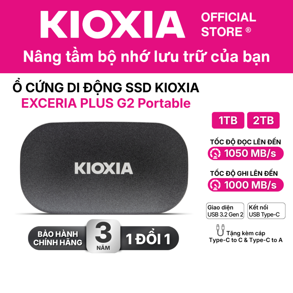 Ổ cứng di động SSD KIOXIA EXCERIA PLUS G2 Portable 1TB / 2TB upto 1050MB/s - Bảo hành 3 năm